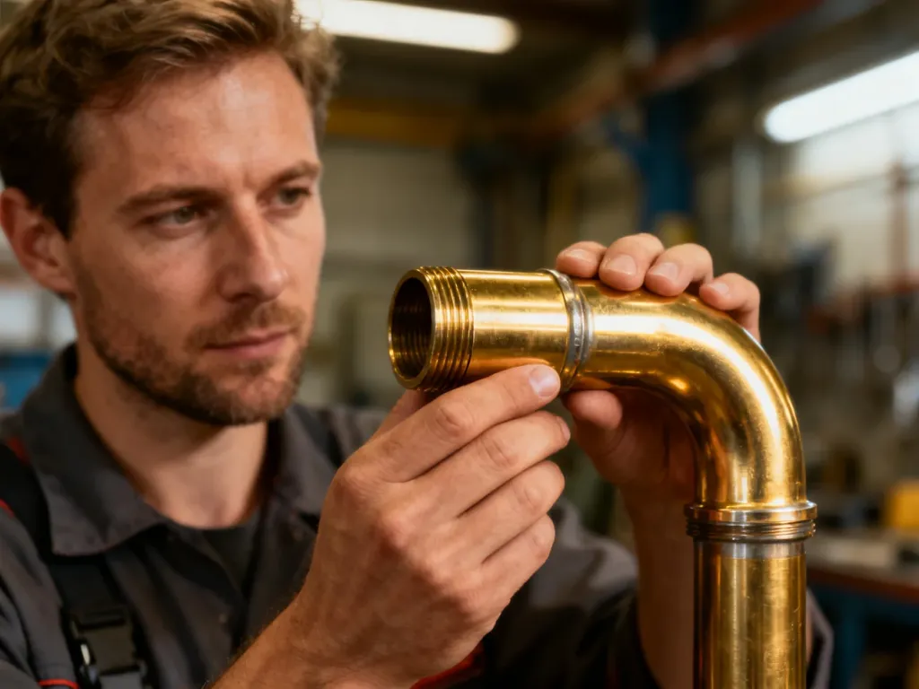 Hydraulik trzymający metalową rurę w warsztacie, ilustrujący temat doboru średnic instalacji rurowych.